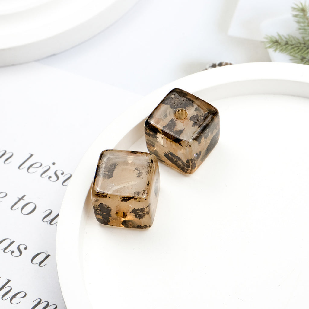 Transparent Square Acrylic Beads 16mm Ink Leopard Print 10pcs 5