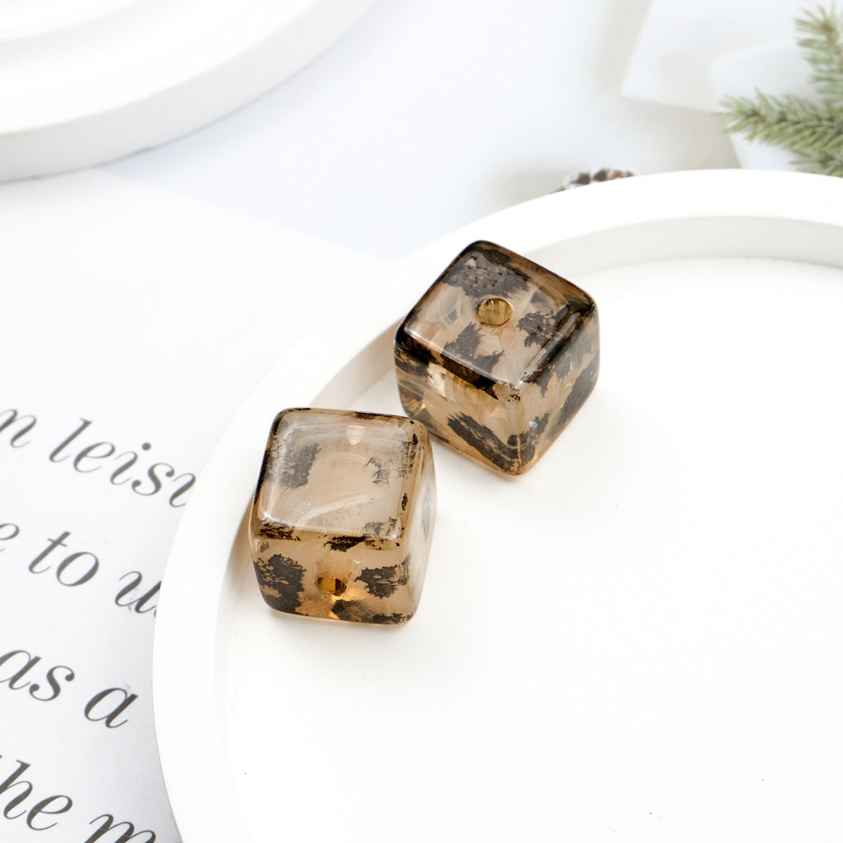 Transparent Square Acrylic Beads 16mm Ink Leopard Print 10pcs 5