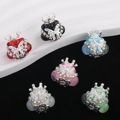 Butterfly Crown Polymer Clay Rhinestone Beads 21mm Round 6pcs 2