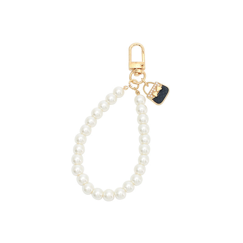 Pearl Beaded Bracelet Keychain with Gold Tone Clasp 5