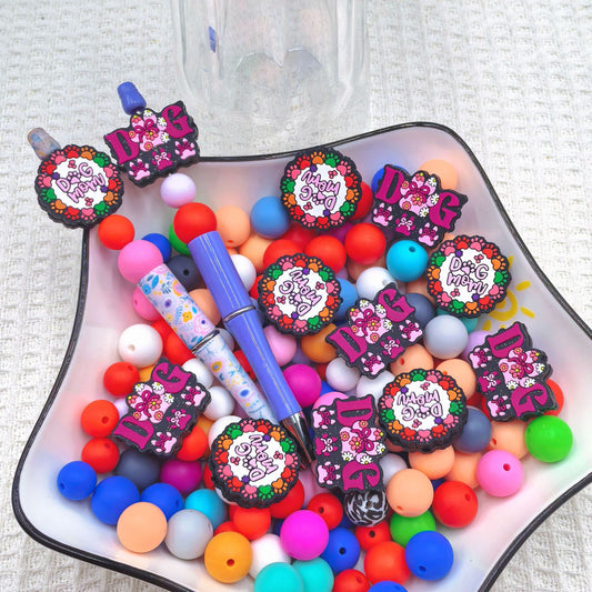 Silicone Focal Beads Dog Claw Card Bold Text Vibrant Colors 20pcs