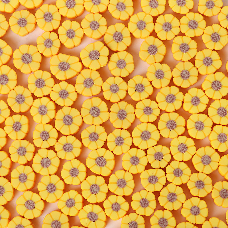 Tiny Daisy Flower Clay Beads 9mm Yellow Polymer 100pcs 6