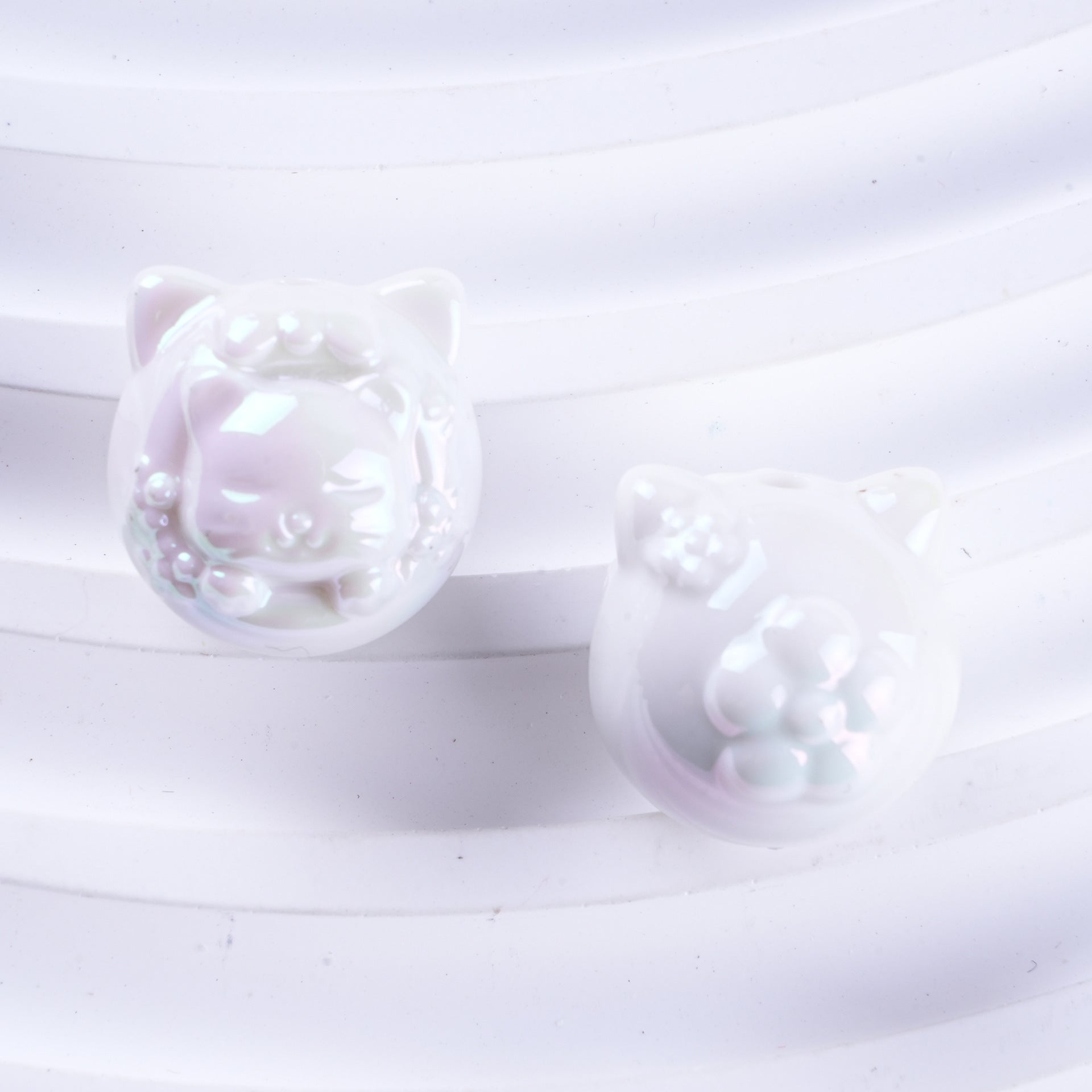 UV Plating Cute Little Cat Acrylic Beads 18mm Pastel Colors 50pcs 6