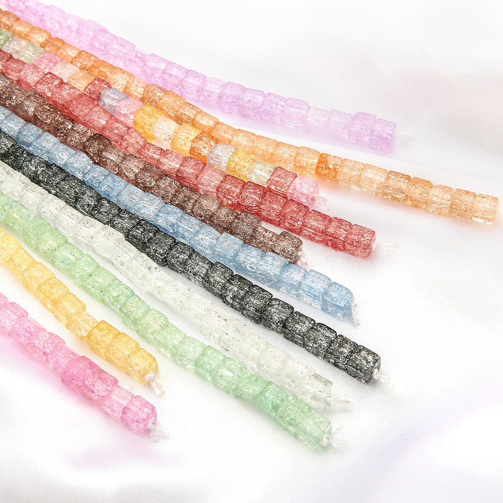 Crackle Square Glass Beads 6mm Multicolor Mixed 59pcs 2