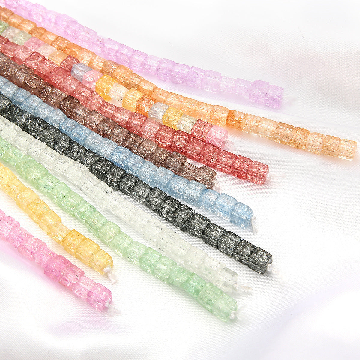 Crackle Square Glass Beads 6mm Multicolor Mixed 59pcs 2