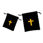 Black Velvet Drawstring Pouches with Gold Cross Pattern 10pcs 10x12cm