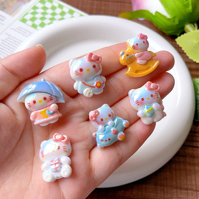 Sweet Kitten Enamel Resin Beads Glossy Pastel 2pcs 3