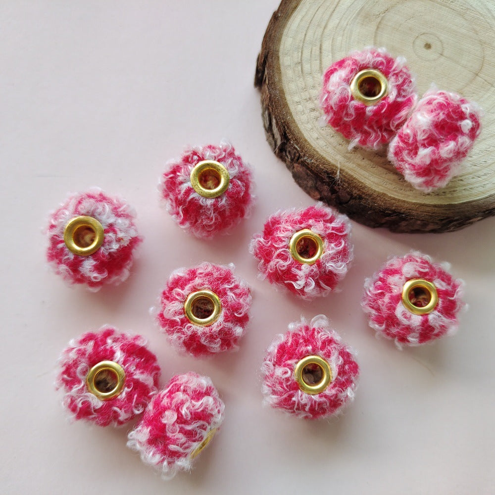 Fabric Fluffy Spacer Beads 15mm Two-Color Teddy 100pcs 10