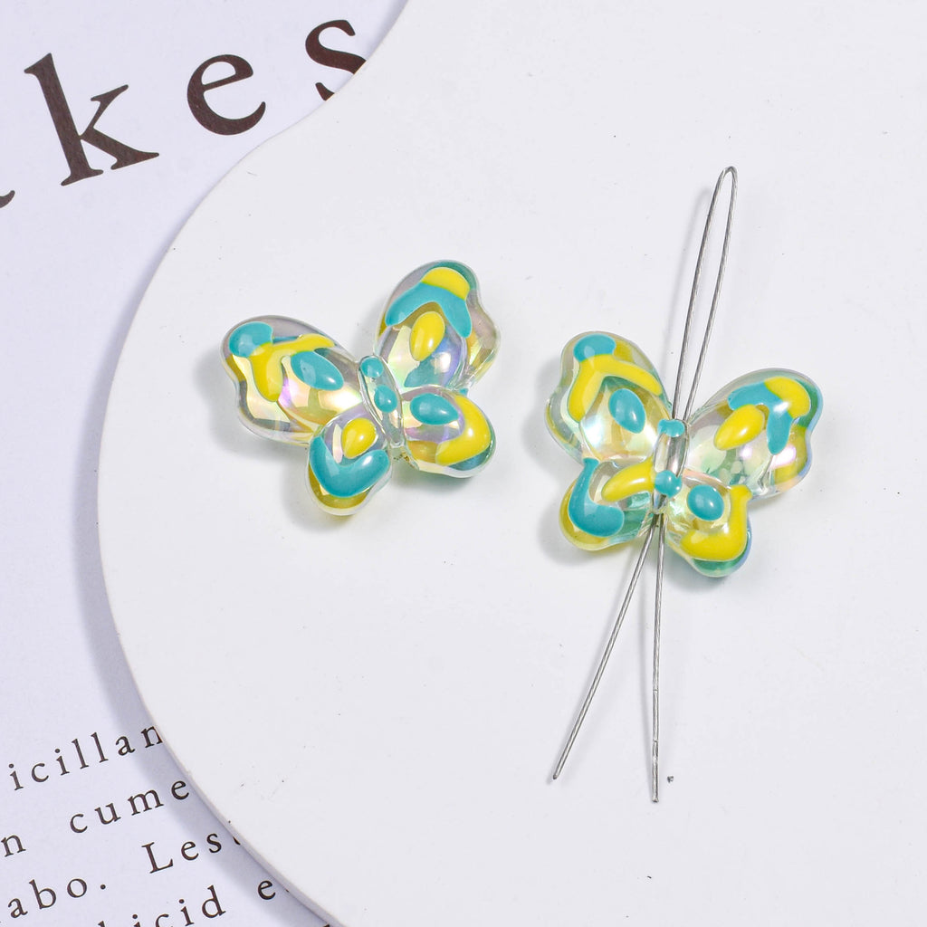 Transparent Hand-Painted Butterfly Acrylic Beads 21mm Colorful 5pcs 3