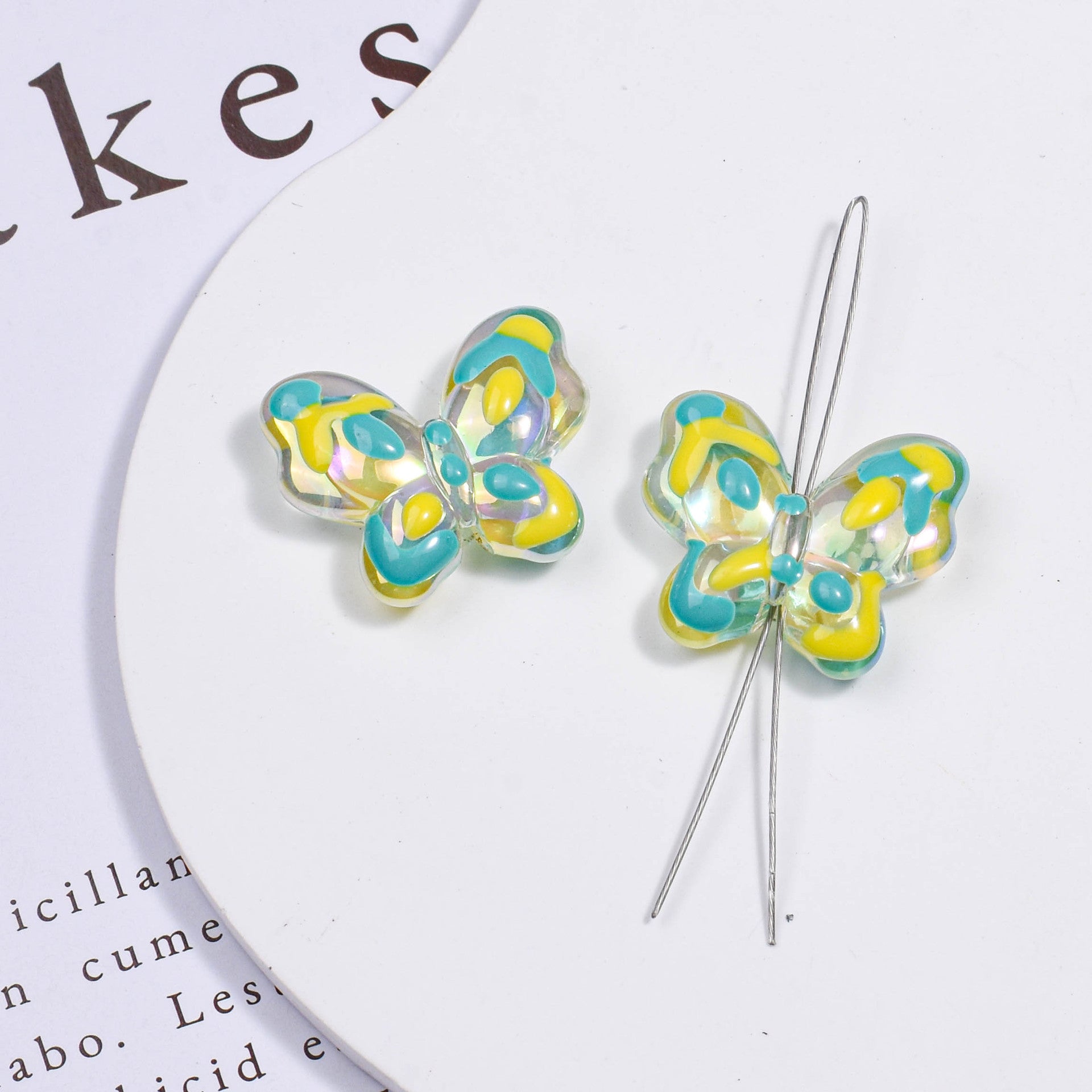 Transparent Hand-Painted Butterfly Acrylic Beads 21mm Colorful 5pcs 3