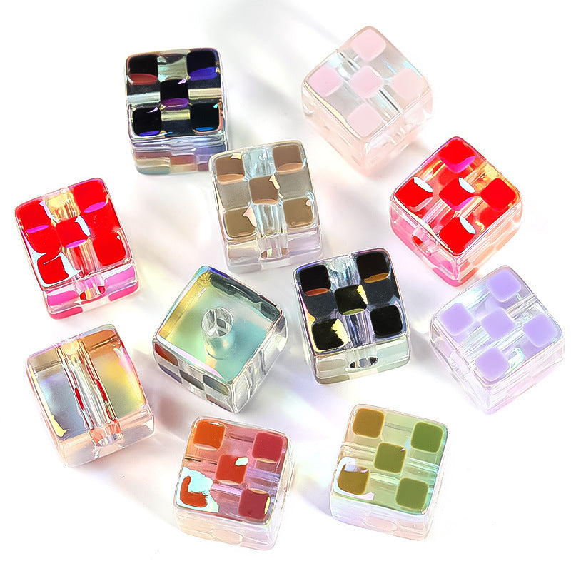 Checkerboard Cube Acrylic Beads 14mm Colorful Mixed 30pcs