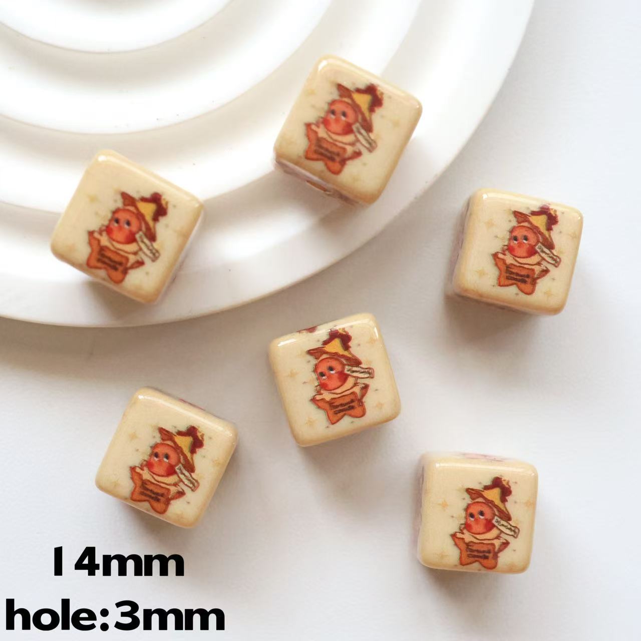Printed Square Acrylic Beads 14mm Pastel Animal Faces Glossy 20pcs 11