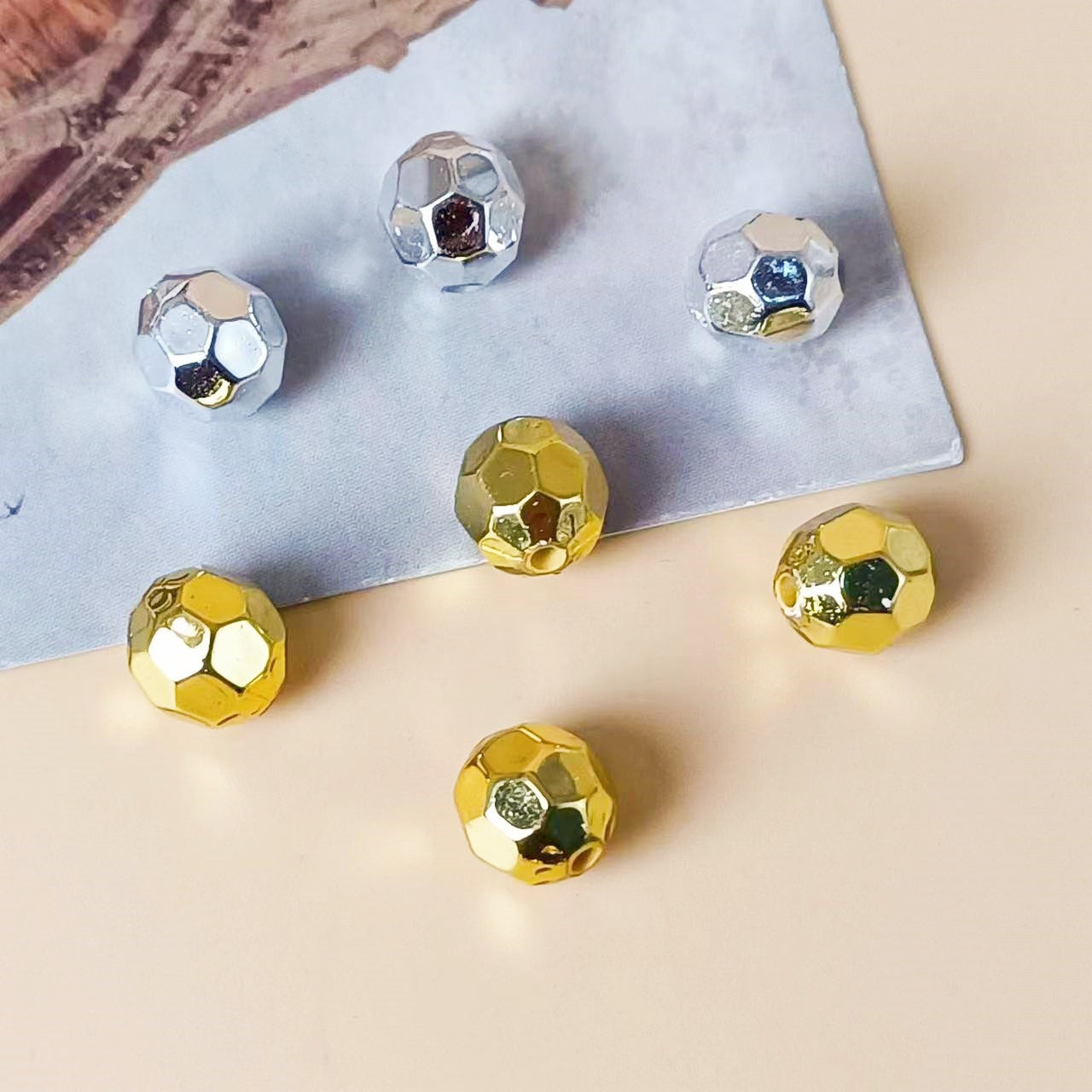Faceted Acrylic Beads 9mm Sparkling Gold and Silver CCB Plastic 100pcs 2
