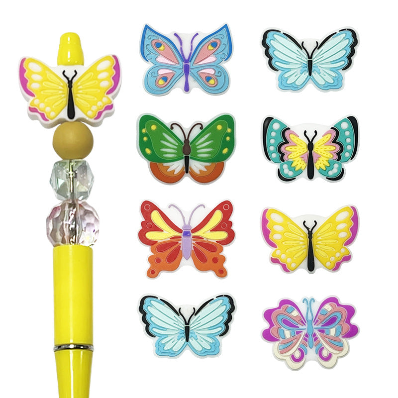 Silicone Focal Beads Butterfly Colorful Wing Patterns 20pcs