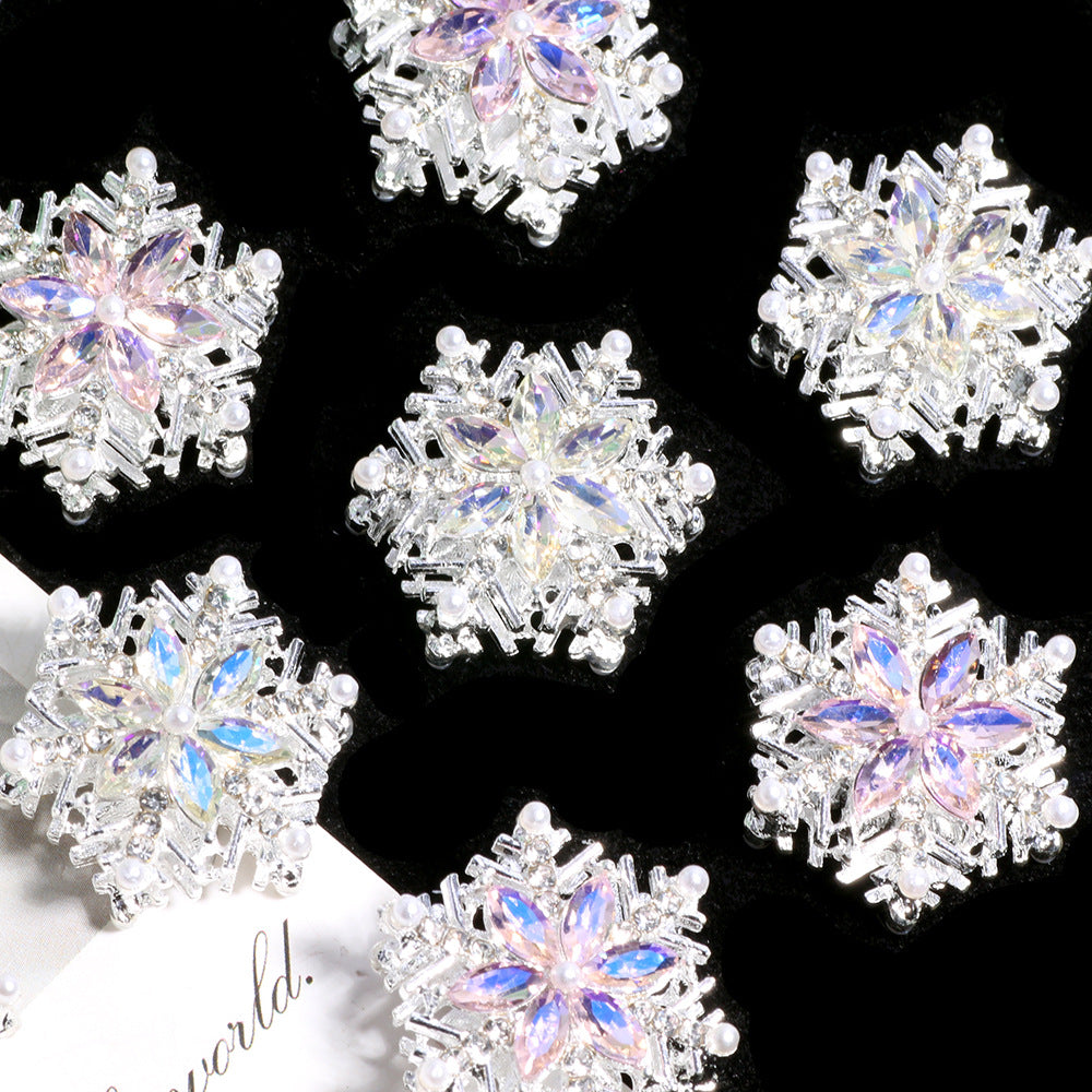 Duplex Snowflake Rhinestone Beads 23mm Iridescent Alloy 5pcs 3