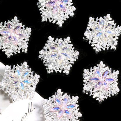 Duplex Snowflake Rhinestone Beads 23mm Iridescent Alloy 5pcs 3