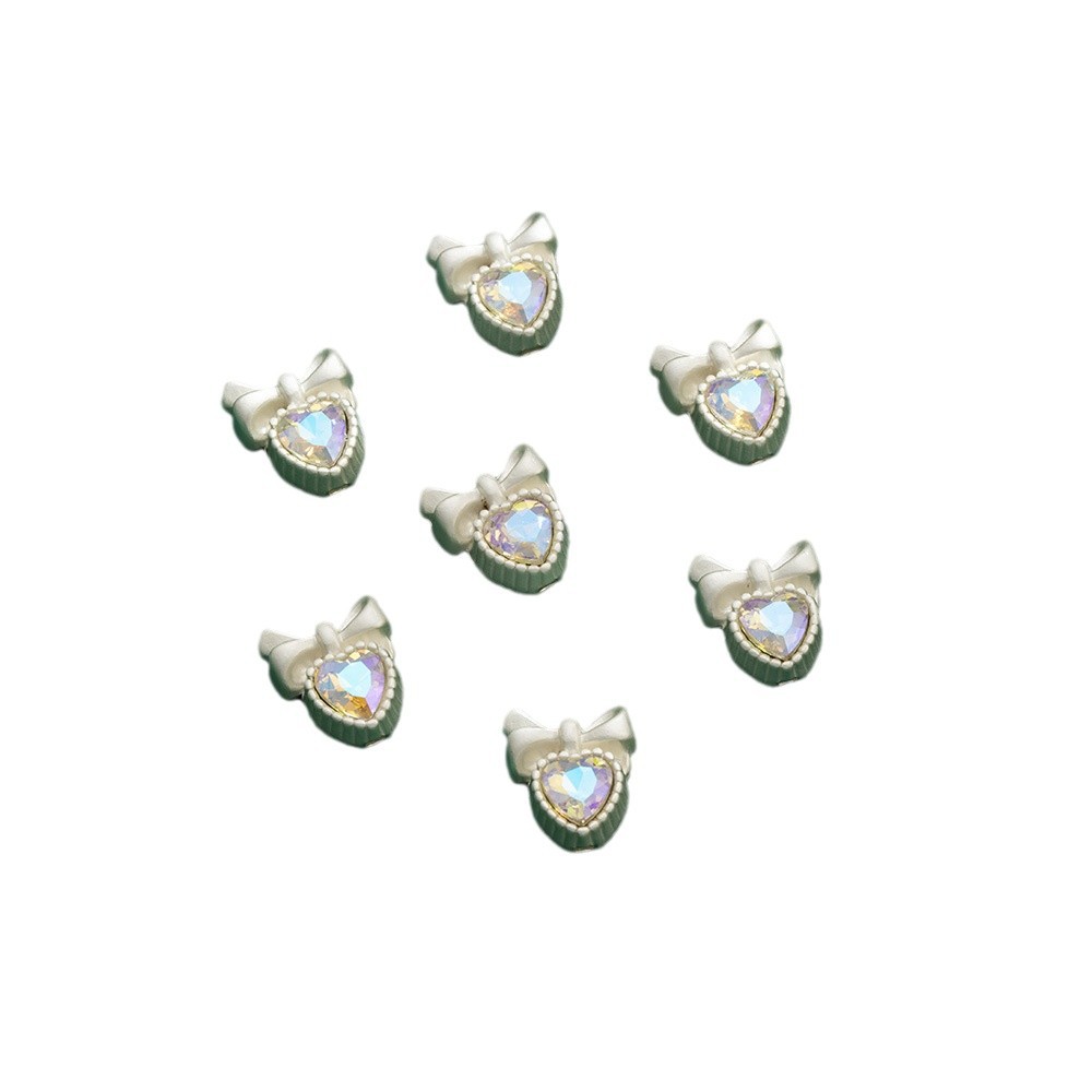 Heart Bow Metal Beads 13mm Rhinestone Accent 10pcs 5