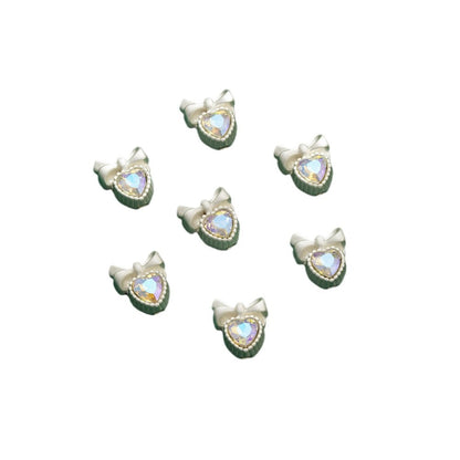 Heart Bow Metal Beads 13mm Rhinestone Accent 10pcs 5