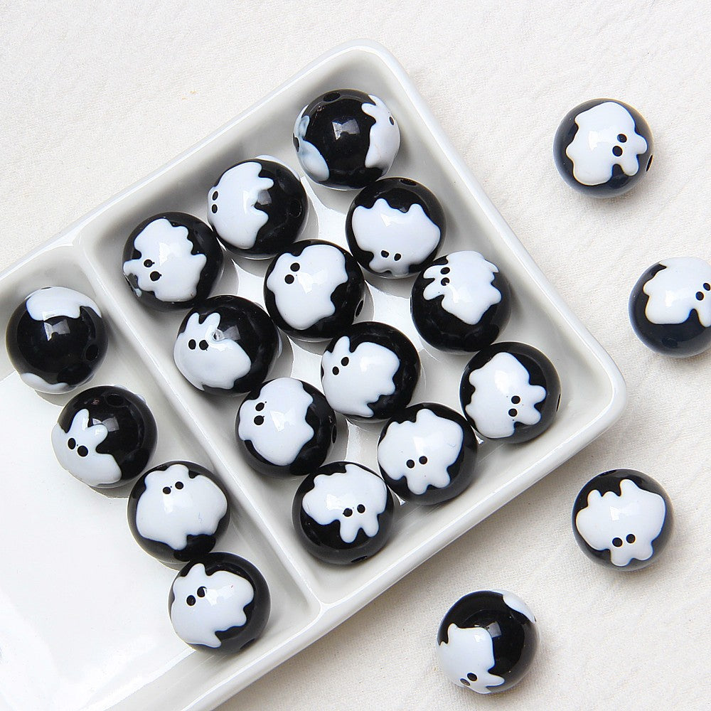 Hand-Painted Halloween Pumpkin Ghost Acrylic Beads 16mm 14