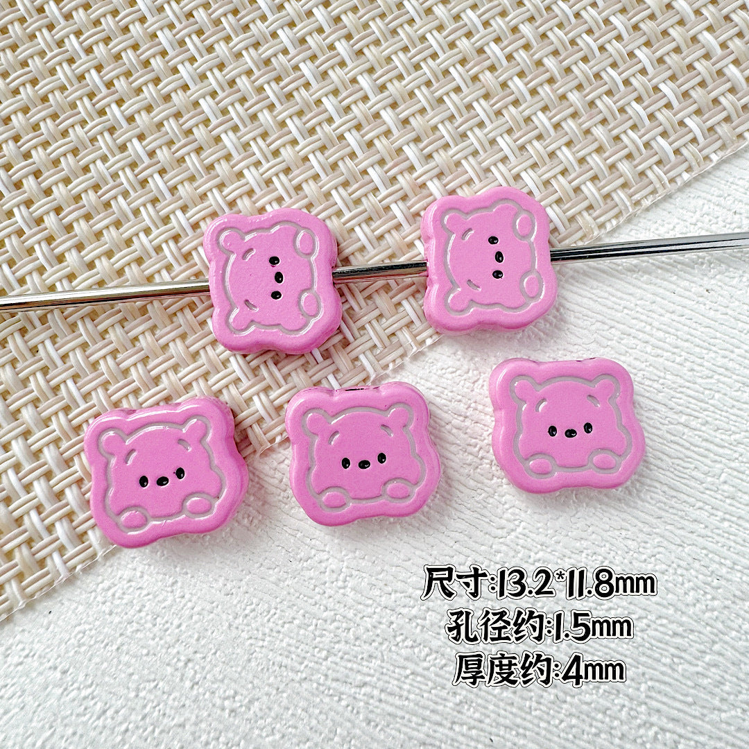 Bear Metal Beads 13mm Glossy Painted Alloy 10pcs 8