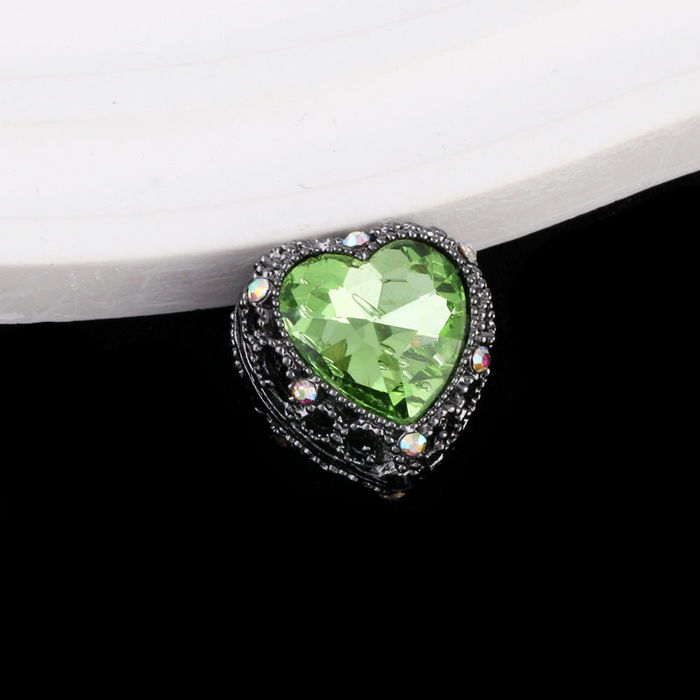 Double-Sided Heart Rhinestone Beads 22mm Alloy Encrusted 10pcs 41