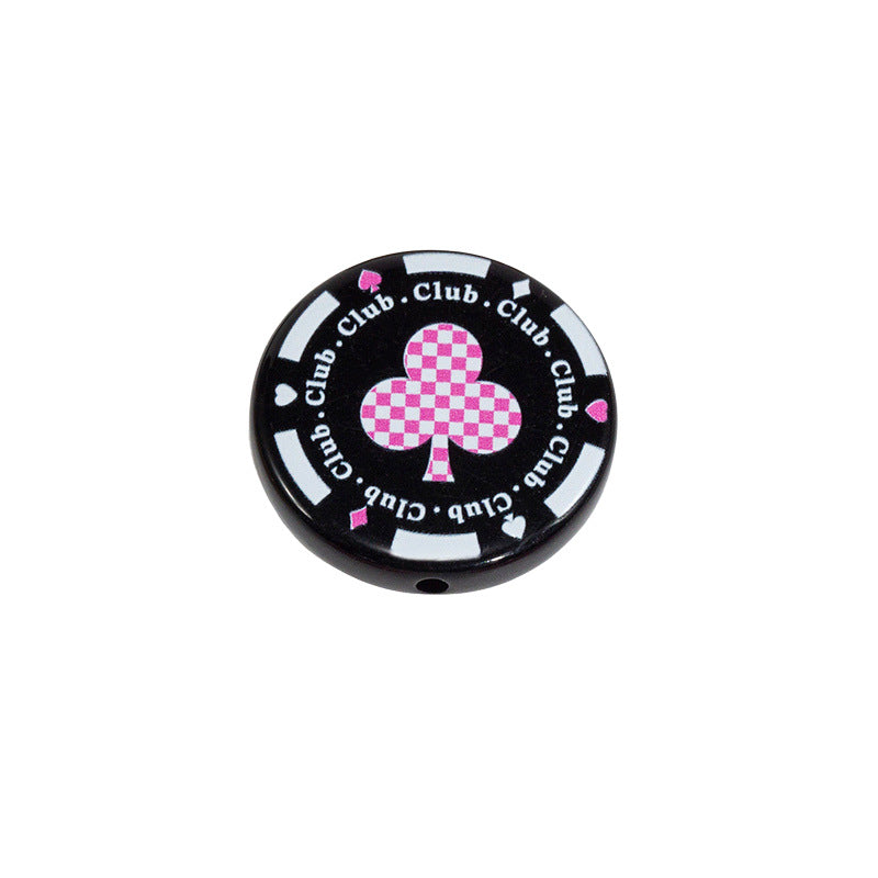 Flat Acrylic Beads 31mm Texas Chip Card Suits Printed 10pcs 11