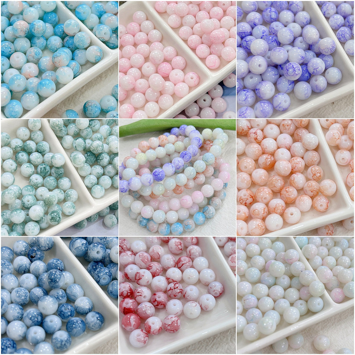 Czech Glass Beads Round 8mm Ink Painting Gradient Pastel 100pcs