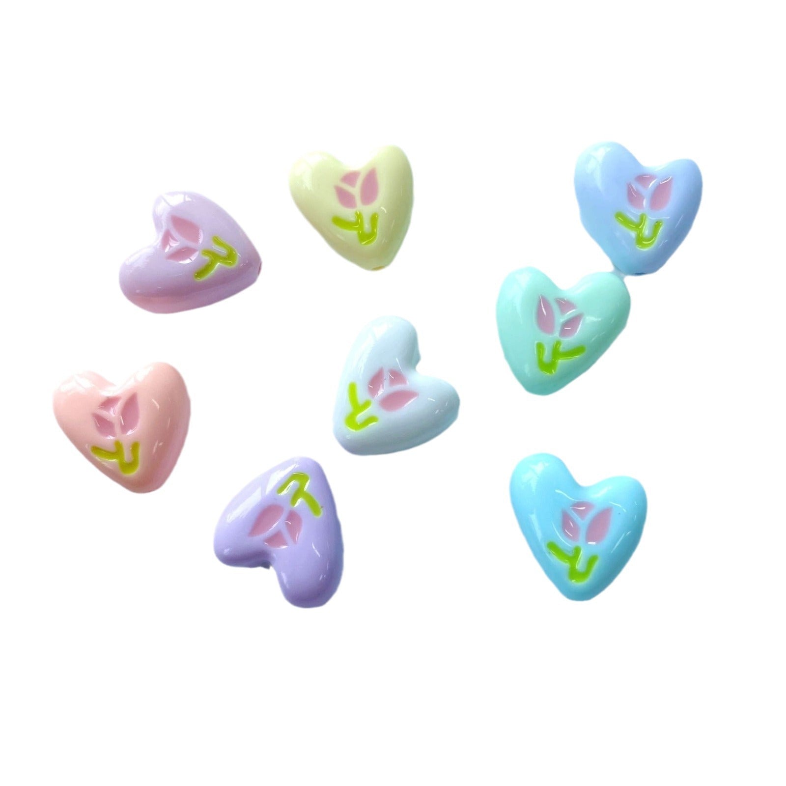 Hand Painted Heart Acrylic Beads 20mm Summer Tulip Pastel 100pcs 5