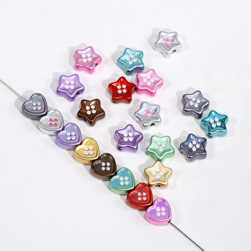 Plating Star and Heart Button Acrylic Beads 11mm Assorted Colors 50pcs 2
