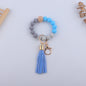 Leopard Print Silicone Bead Tassel Wristlet Keychain 14