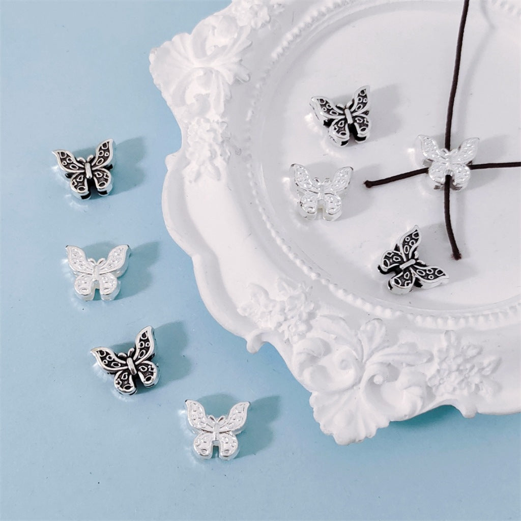 Butterfly Metal Beads 12mm Symmetrical Antique Silver Tone 100pcs