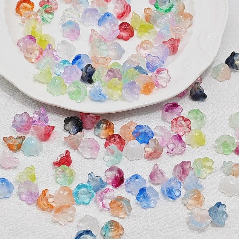 Campanula Flower Glass Beads 7x12mm Frosted Glossy Pastel 50pcs 3