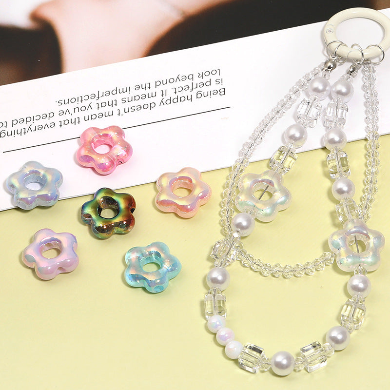 Plating Hollow Glitter Five Petal Flower Acrylic Beads 19mm 50pcs 2
