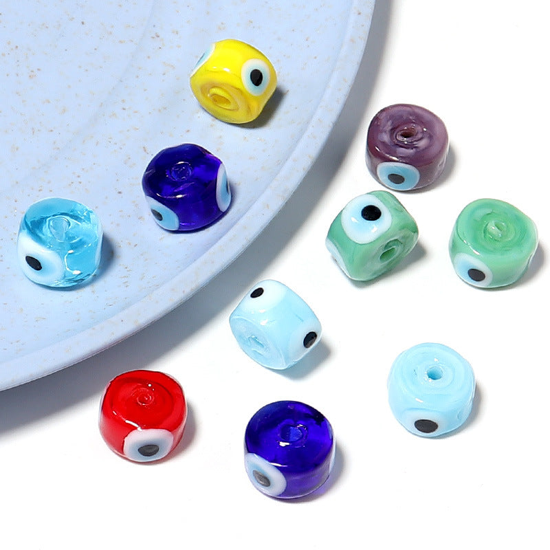 Lampwork Glass Beads Evil Eye Barrel 9mm Glossy Cylindrical 10pcs 4