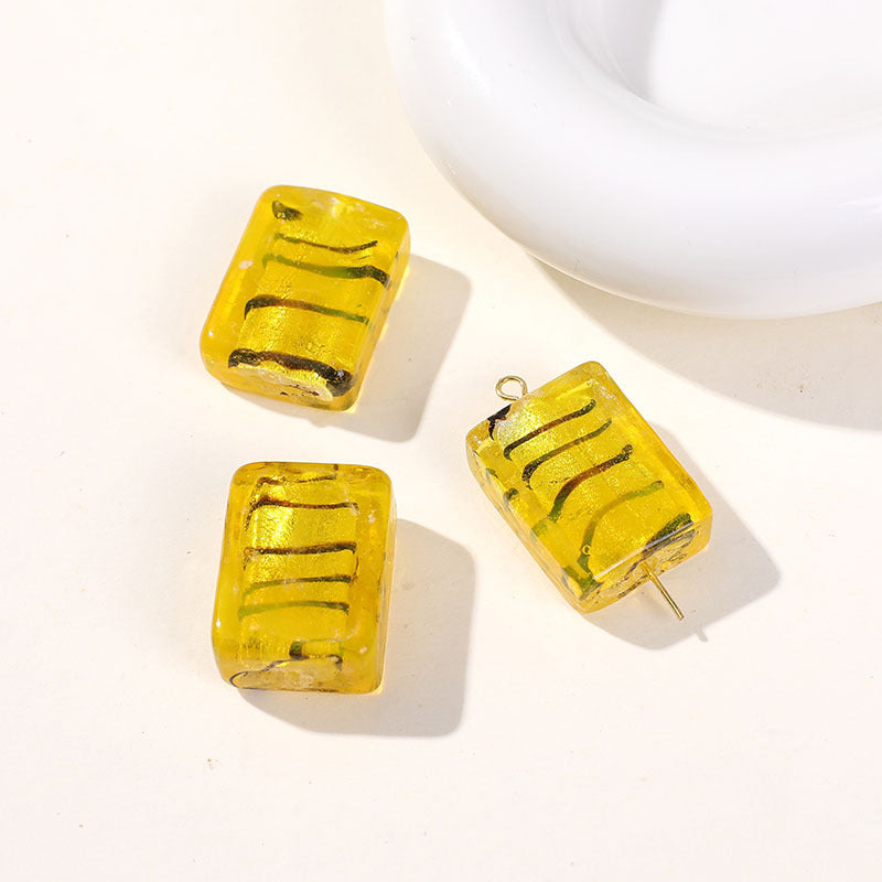 Lampwork Rectangular Glass Beads 20mm Silver Foil Striped 5pcs 7
