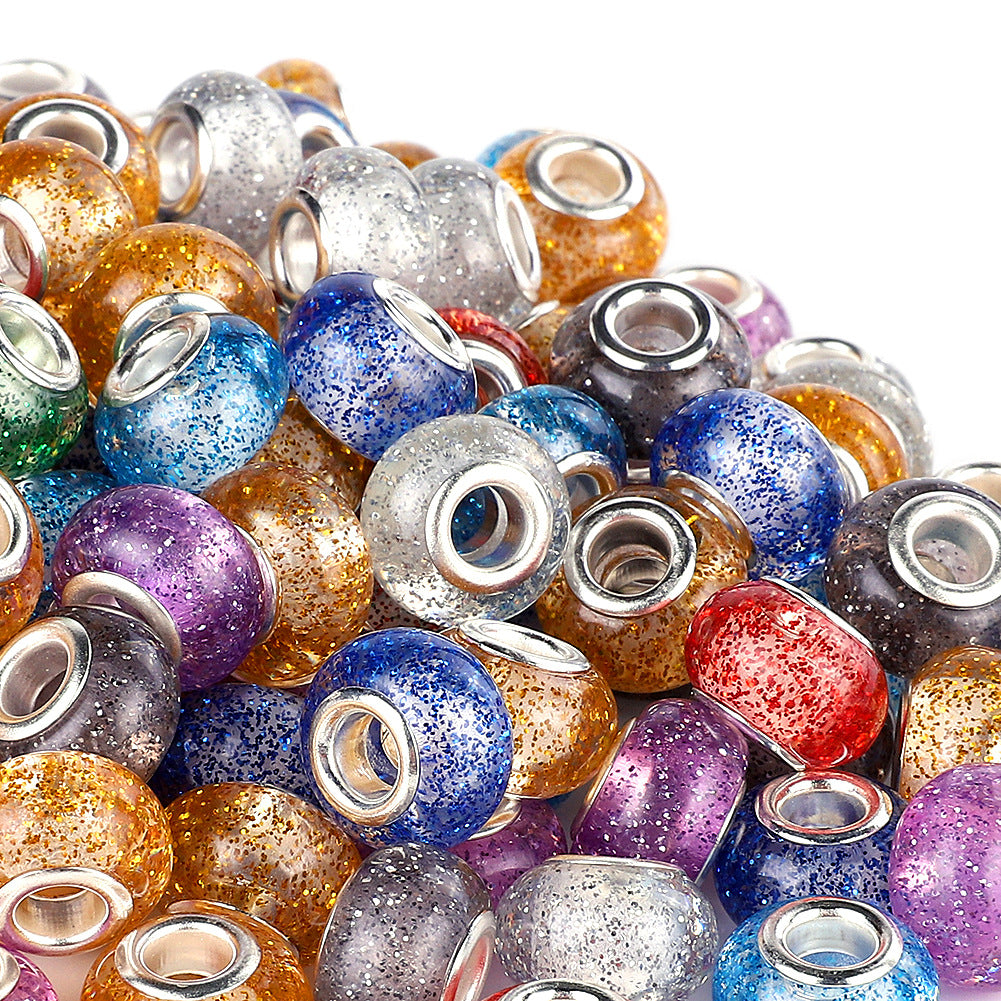 Resin Spacer Beads 14mm Transparent Glitter Powder 100pcs