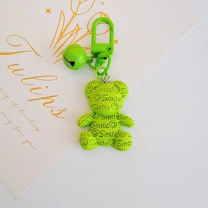 Resin Bear Keychain with Smile Engraving and Bell Charm Colorful 13