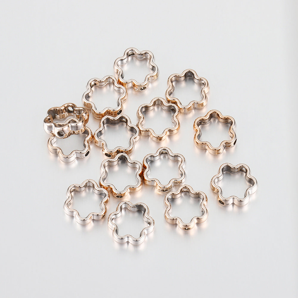 Hollow Six Petal Flower CCB Plastic Beads 12mm Metallic Tones 100pcs 8