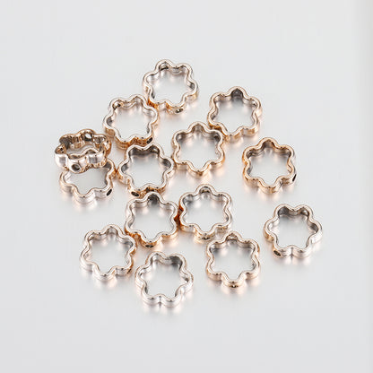 Hollow Six Petal Flower CCB Plastic Beads 12mm Metallic Tones 100pcs 8