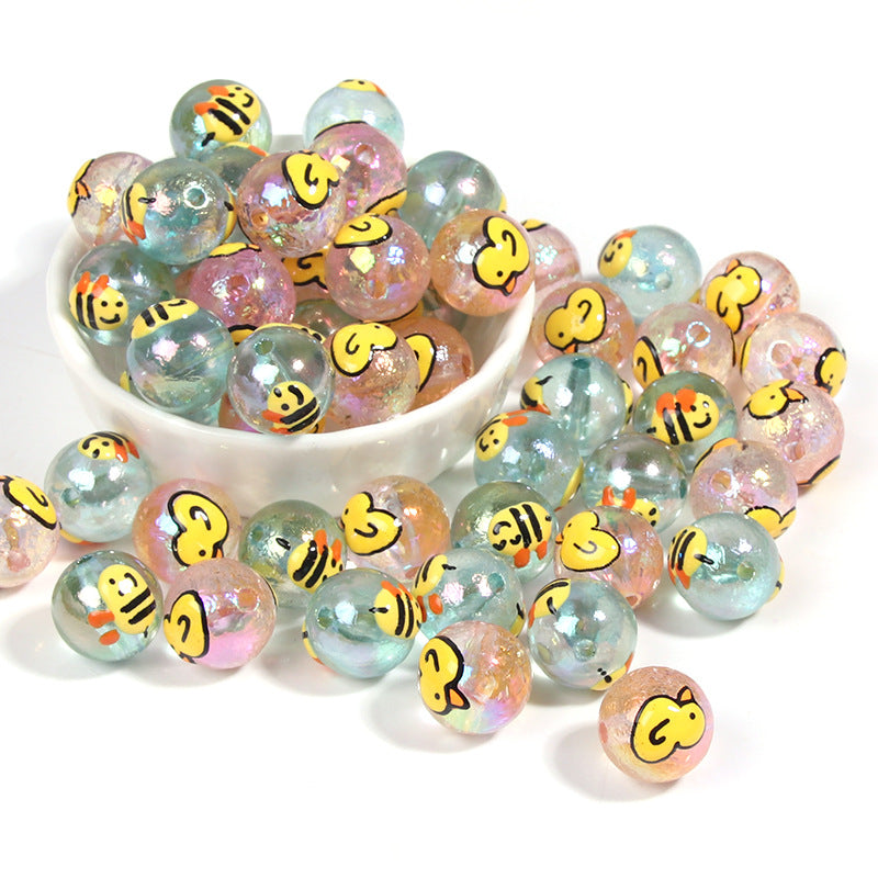 Printed Acrylic Bee Duck Beads 16mm Pastel Iridescent 10pcs