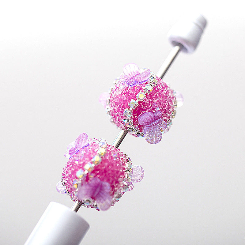 Embellished Bubblegum Beads 16mm Butterfly Embedded Rhinestone 10pcs 4