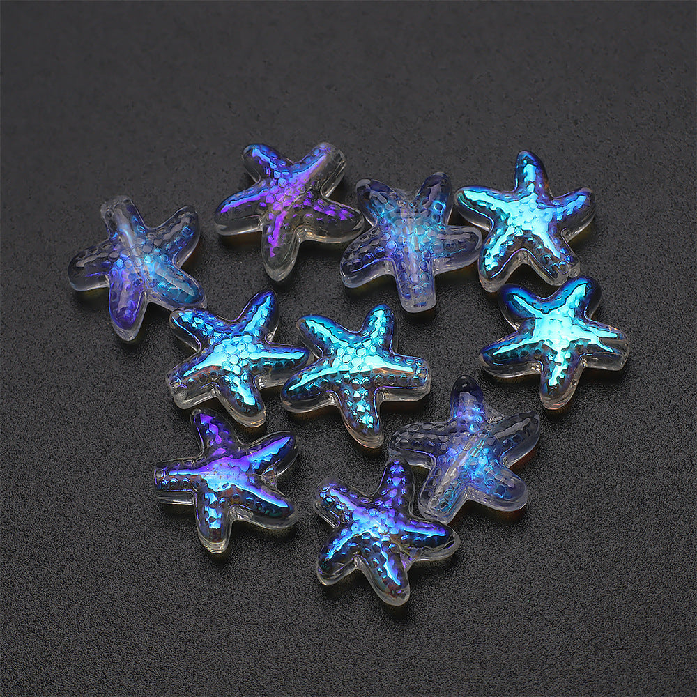 Electroplated Starfish Glass Beads 13-14mm Transparent 30pcs 14
