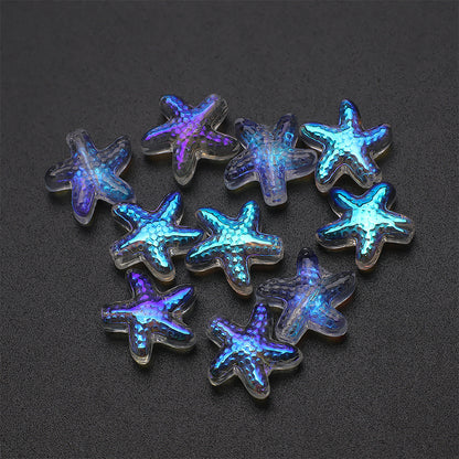 Electroplated Starfish Glass Beads 13-14mm Transparent 30pcs 14