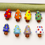 Hand Painted Polka Dot Christmas Tree Lampwork Glass Beads 19mm 4pcs 4