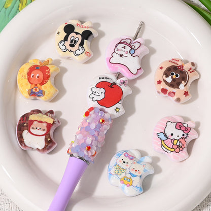 Cartoon Pattern Apple Shaped Acrylic Beads 23mm Playful Design 10pcs