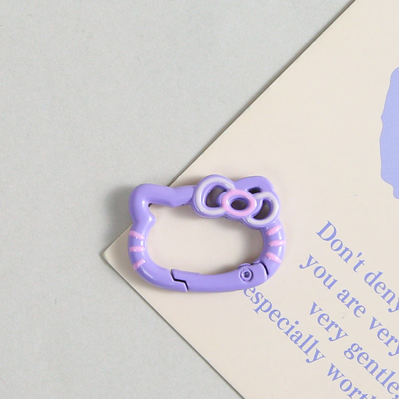Zinc Alloy Kitty Trigger Spring Keyrings Painted Colorful 6pcs 16