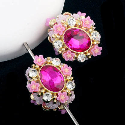 Vintage Flower Wrapped Clay Beads 28mm Oval Rhinestone 2pcs 12
