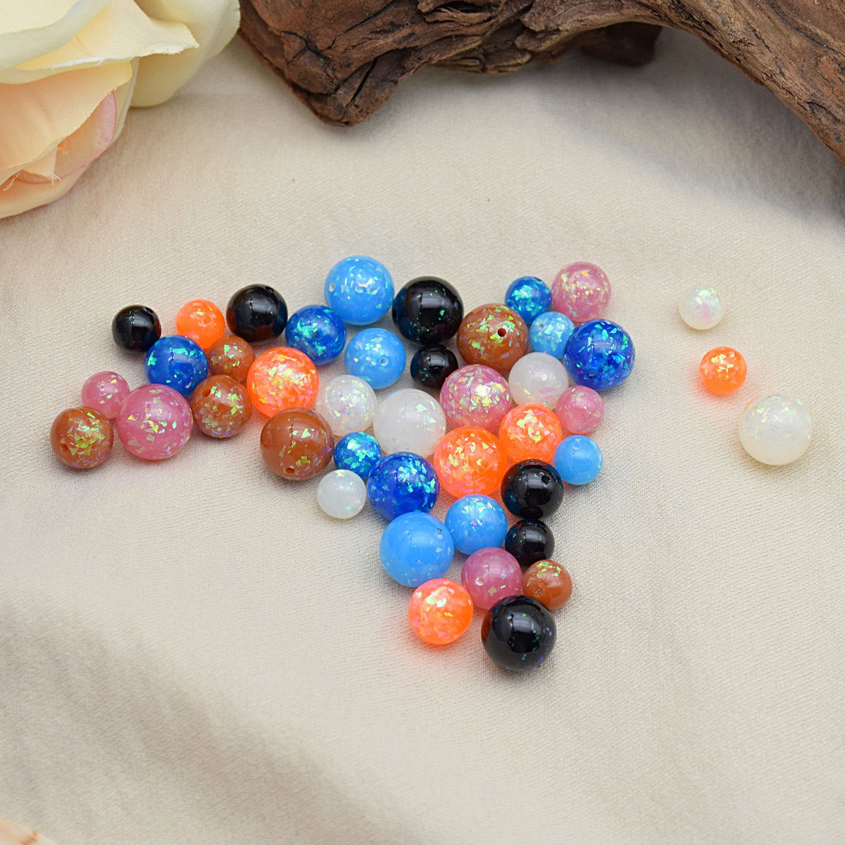 Glitter Powder Embedded Resin Beads 6-12mm Solid Colors 10pcs 2
