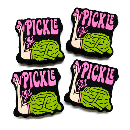Silicone Focal Beads Vpickle Polychrome Graphic Pink Lettering 20pcs 3
