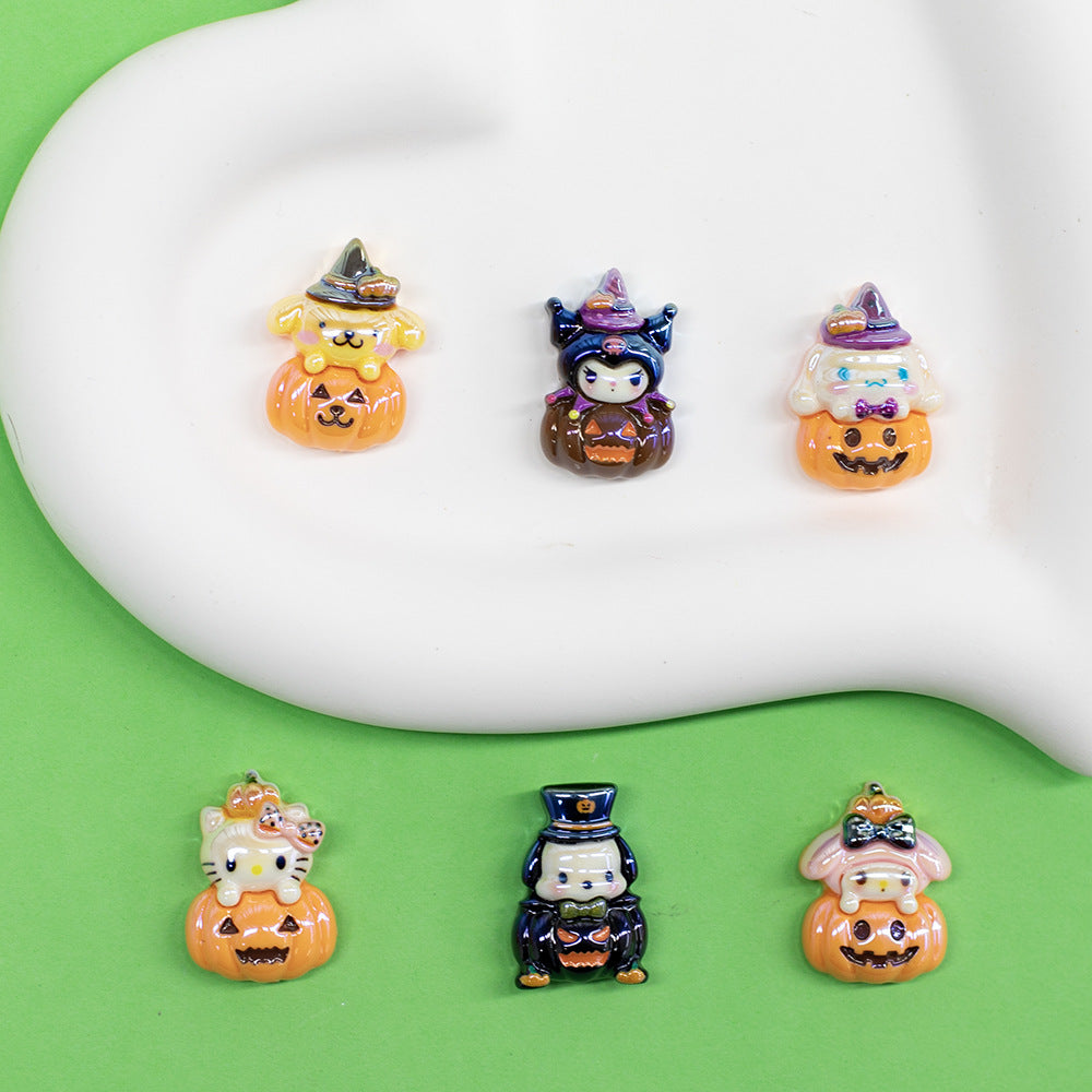 Plating Halloween Jack-O'-Lantern Resin Beads Glossy Sanrio 10pcs 6